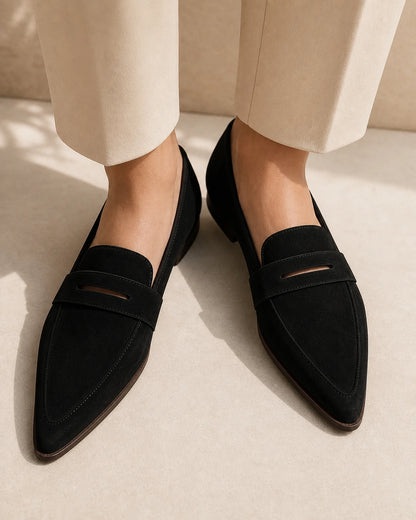 Mocassins de senhora pretos pontiagudos com pala — imagem do produto 5