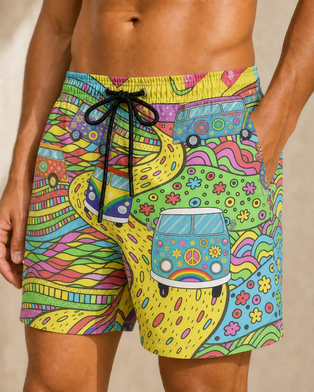 Men's Printed Swim Shorts — construction detail