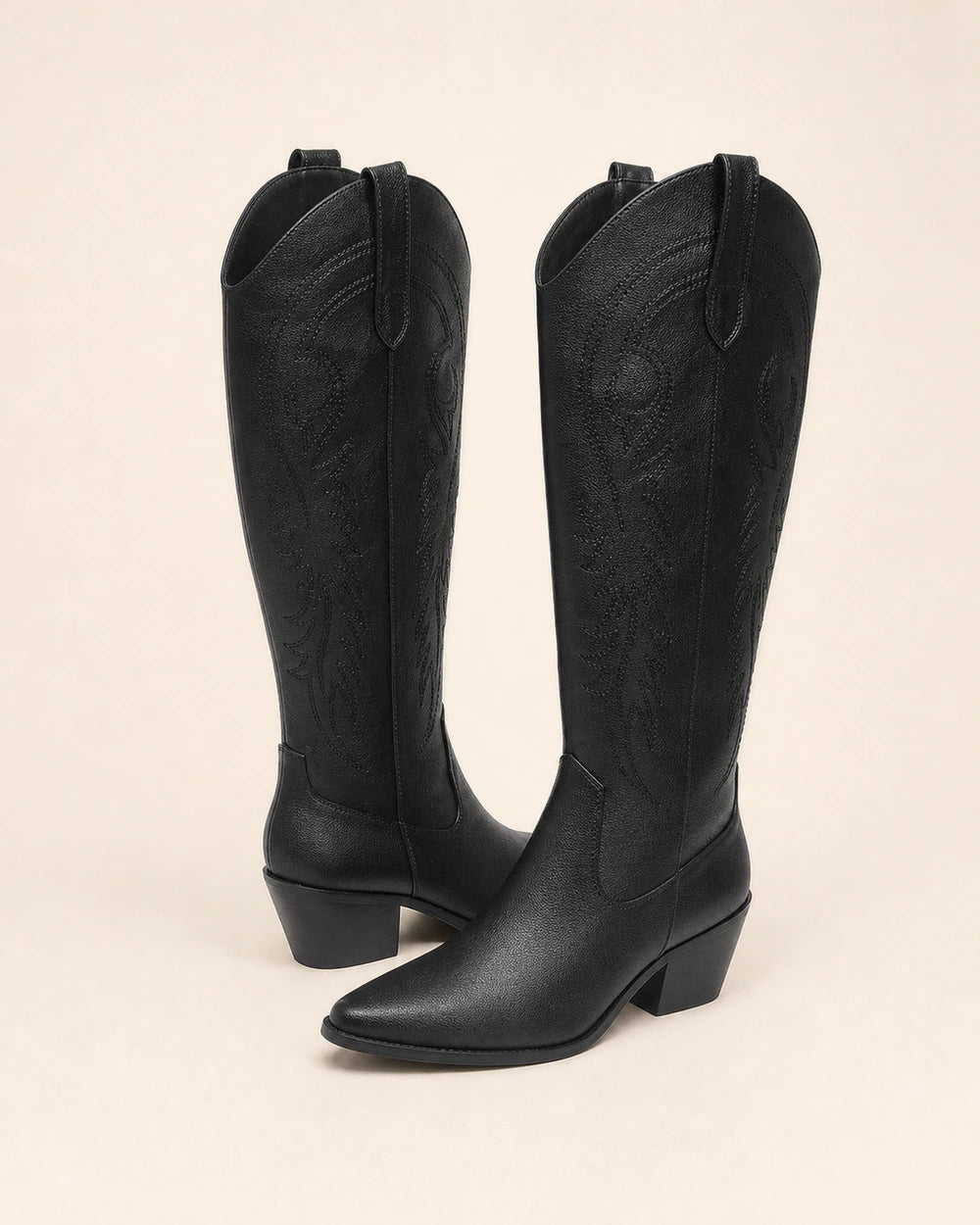 Momount Women Amoji Western Knee-High Boots, black, variant hero.