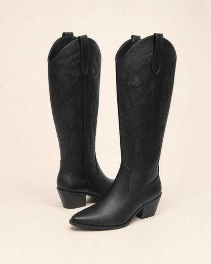 Momount Women Amoji Western Knee-High Boots, black, variant hero.