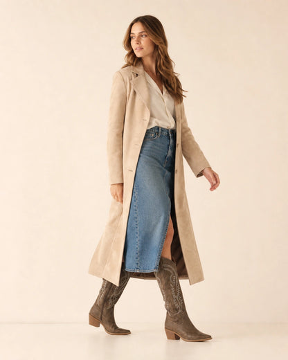 Momount Women Amoji Western Knee-High Boots, brown, walking view.