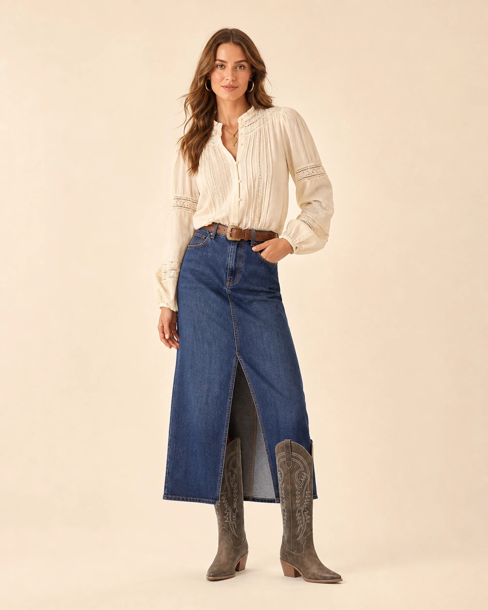 Momount Women Amoji Western Knee-High Boots, brown, second styling.