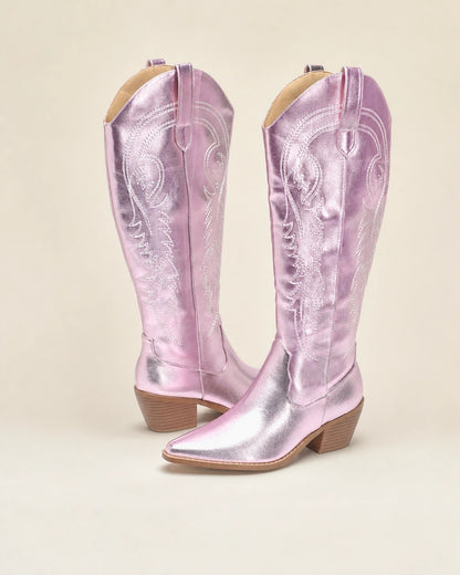 Momount Women Amoji Western Knee-High Boots, pink, variant hero.