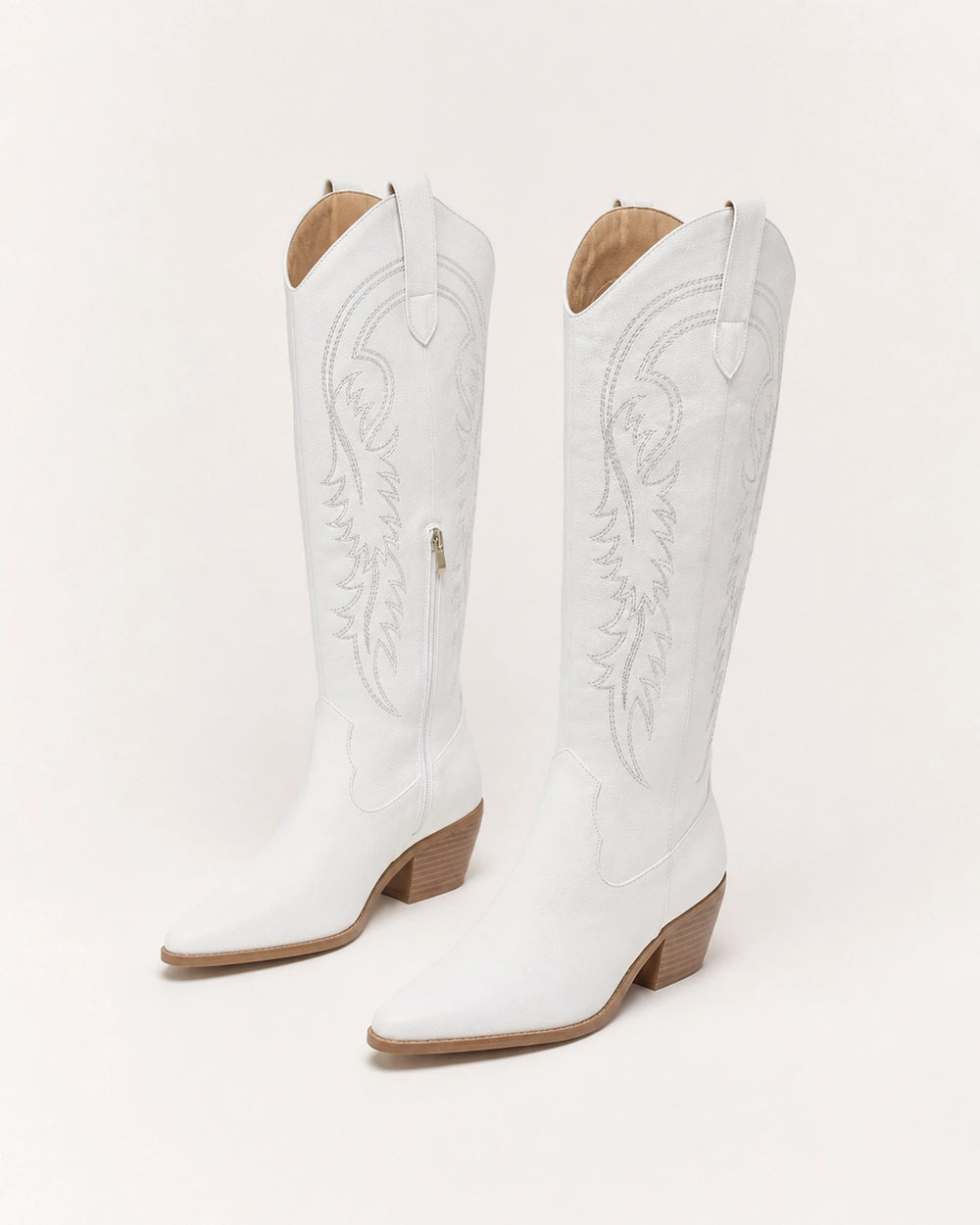 Momount Women Amoji Western Knee-High Boots, white, variant hero.