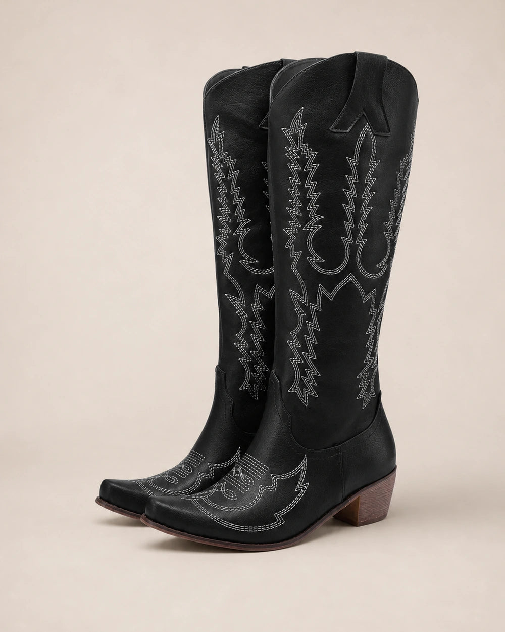 Momount Women Embroidered Western Knee-High Boots, black, variant hero.