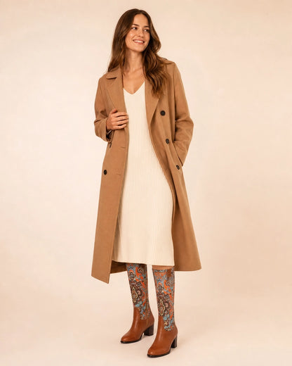 Momount Women Floral Square-Heel Knee-High Boots, brown, second styling.