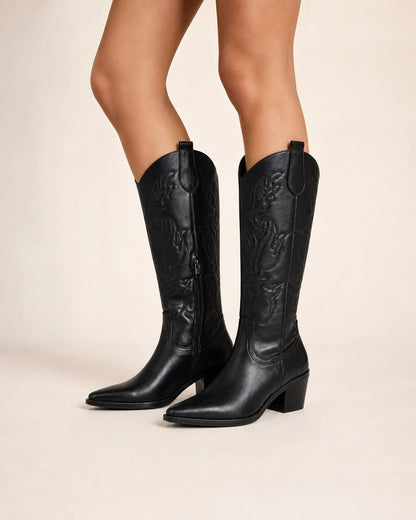 Momount Women Lizzy Western Knee-High Boots, black, hero.