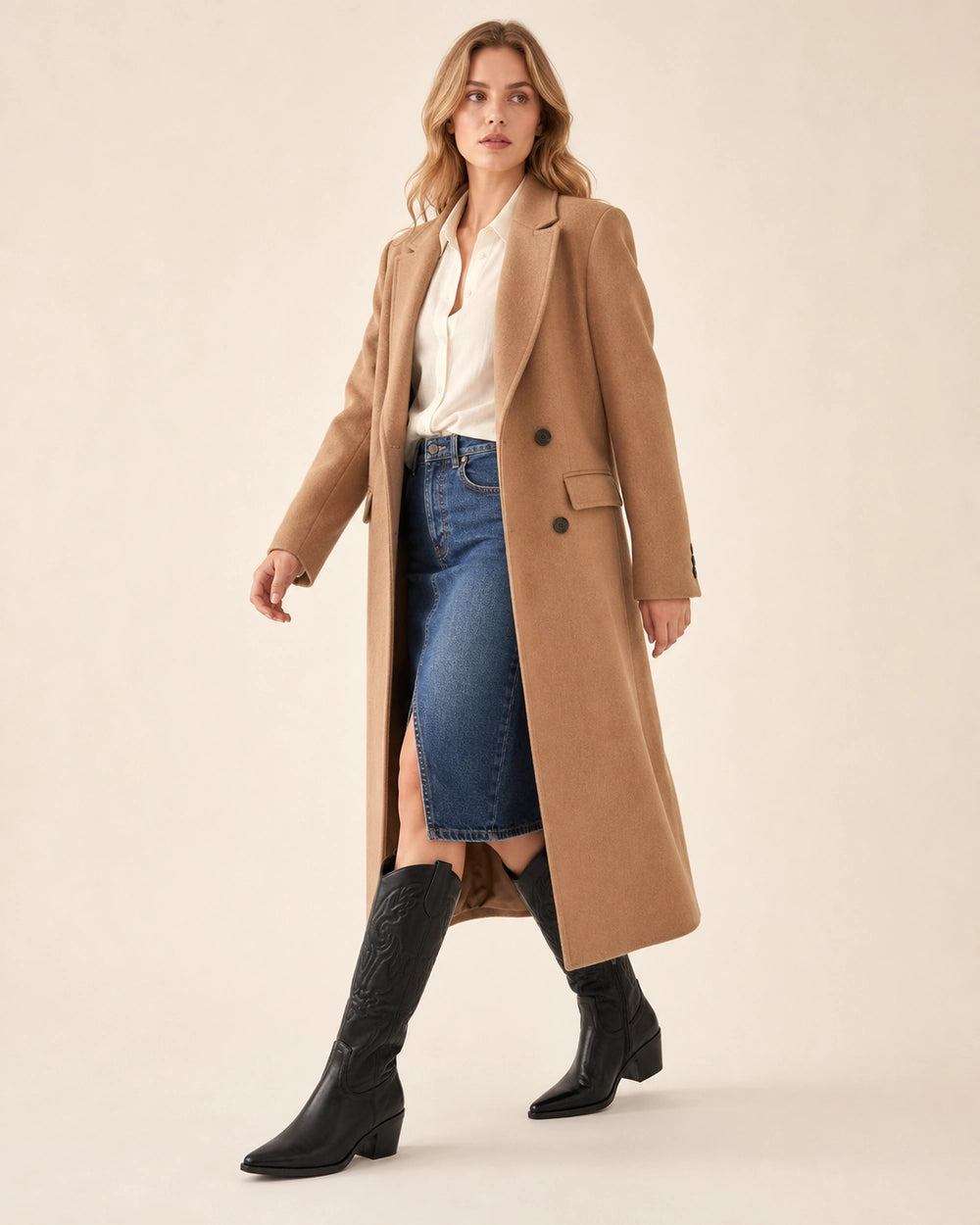 Momount Women Lizzy Western Knee-High Boots, black, walking view.