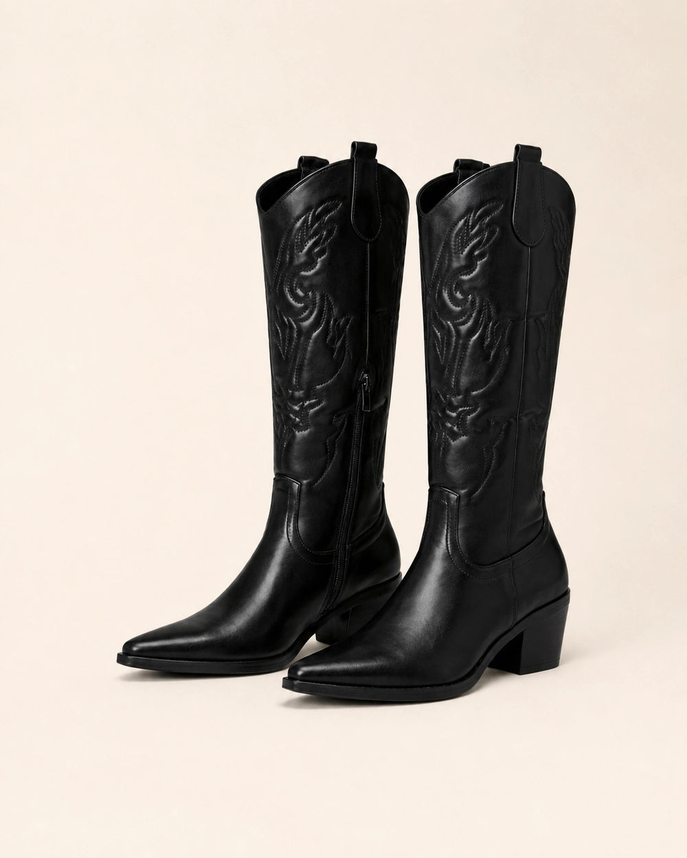 Momount Women Lizzy Western Knee-High Boots, black, product only.