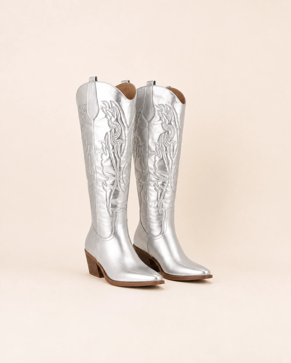 Momount Women Lizzy Western Knee-High Boots, silver, variant hero.