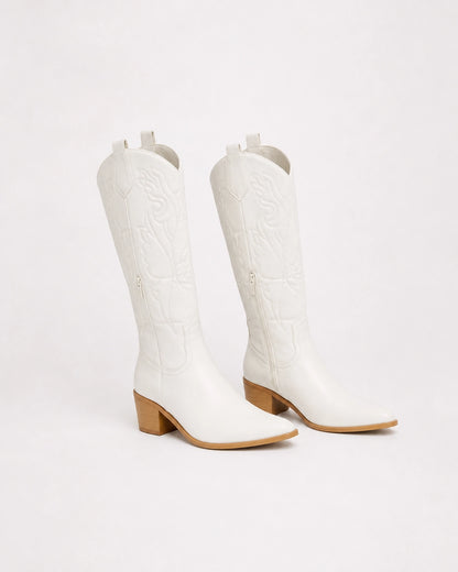 Momount Women Lizzy Western Knee-High Boots, white, variant hero.