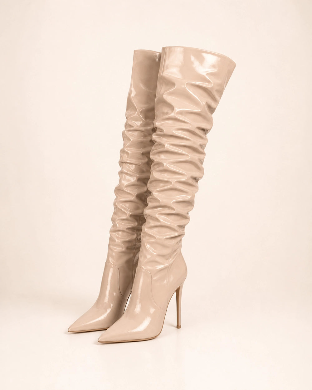 Momount Women Patent Slouch Stiletto Boots, apricot, variant hero.