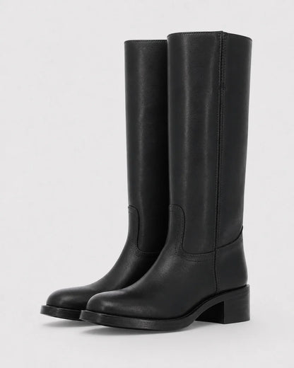 Black round-toe knee-high boots, variant
