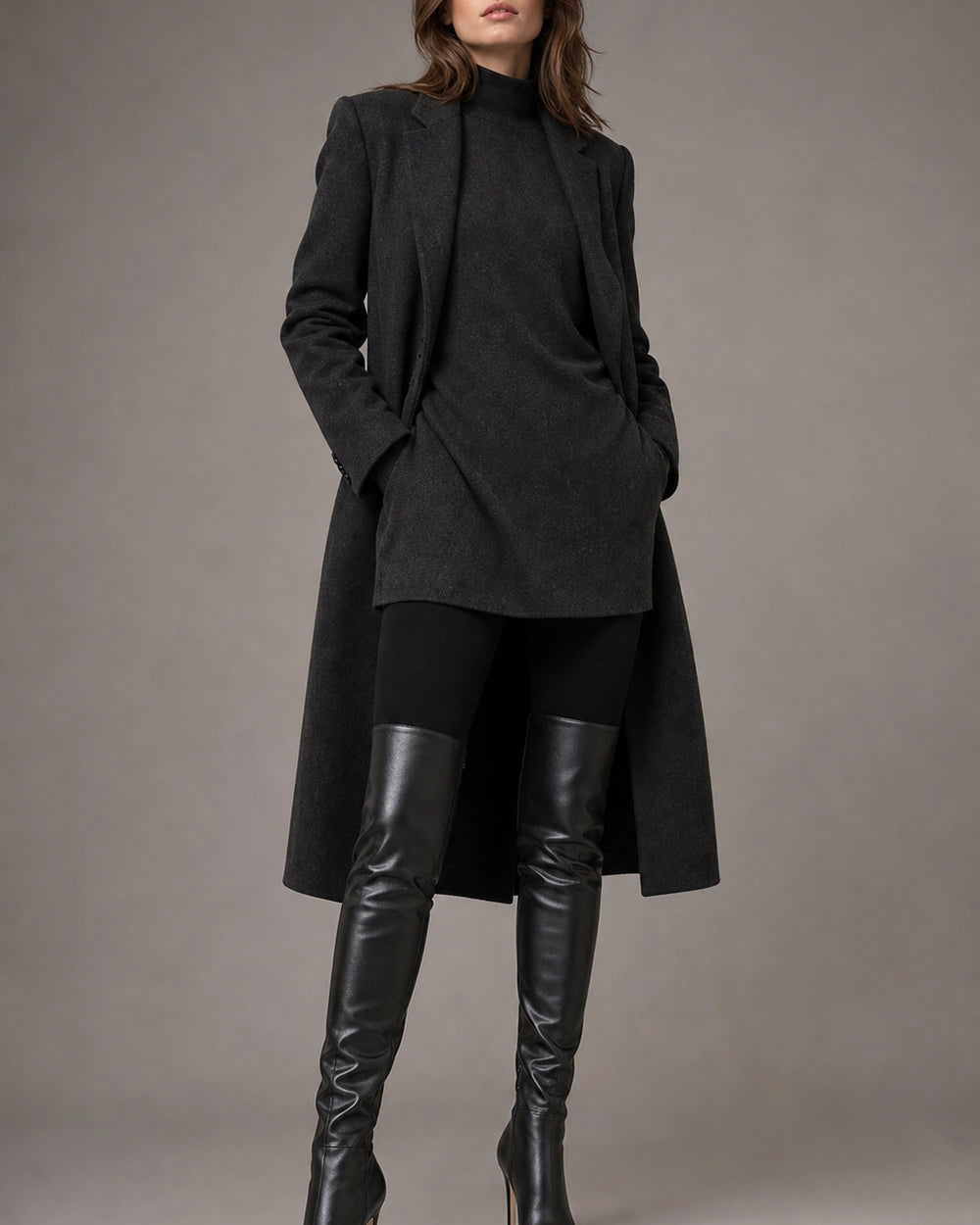 Momount Women Sleek Over-the-Knee Boots – Pointed Toe, Stiletto Heel, black, full silhouette.