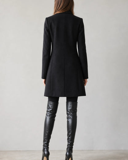 Momount Women Sleek Over-the-Knee Boots – Pointed Toe, Stiletto Heel, black, rear view.