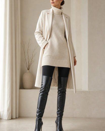 Momount Women Sleek Over-the-Knee Boots – Pointed Toe, Stiletto Heel, black, second styling.