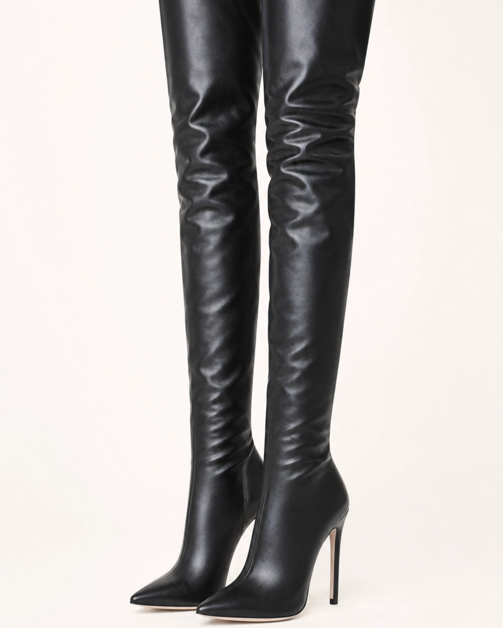 Momount Women Sleek Over-the-Knee Boots – Pointed Toe, Stiletto Heel, black, product only.