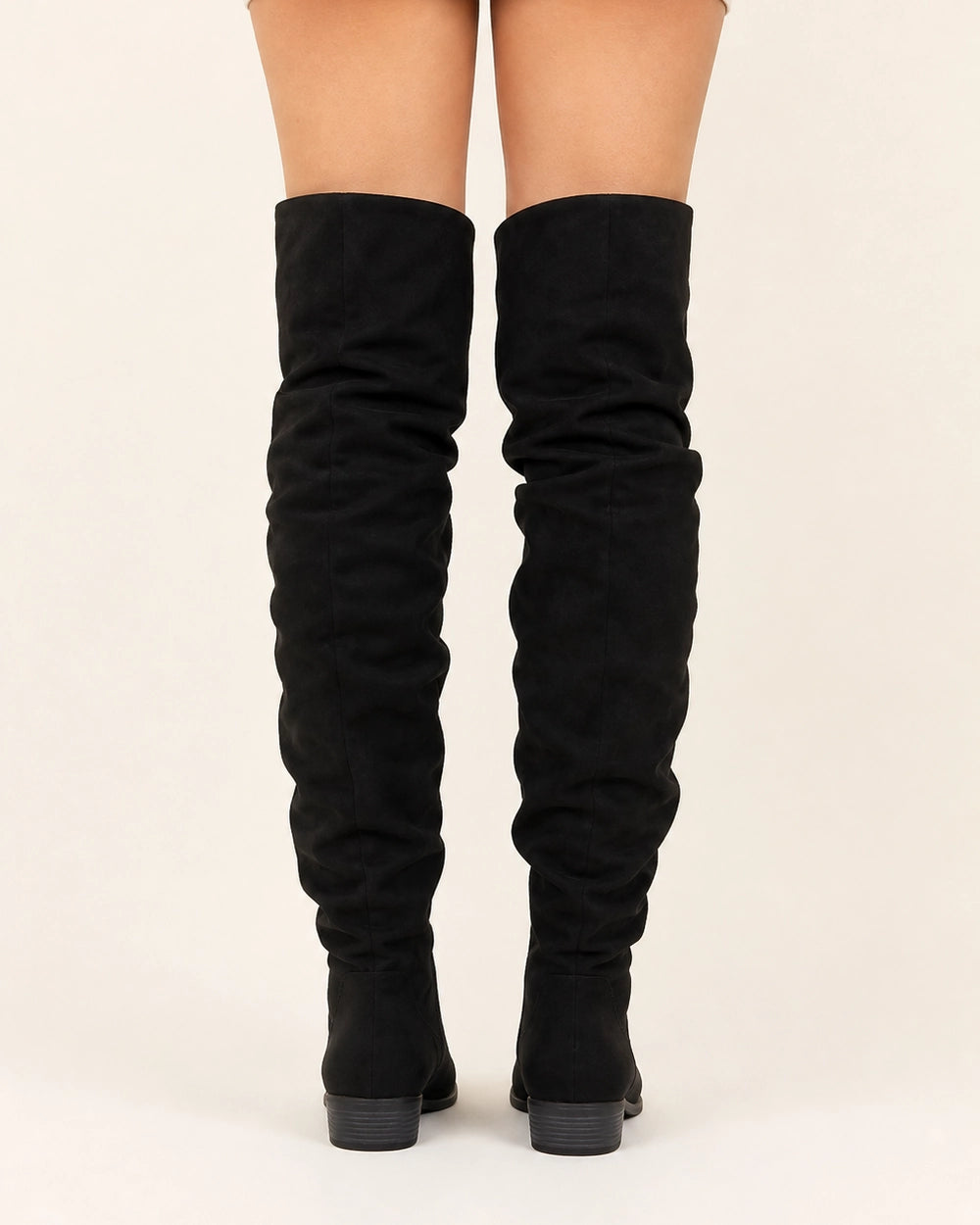 Momount Women Slouch Over-the-Knee Boots, black, rear view.