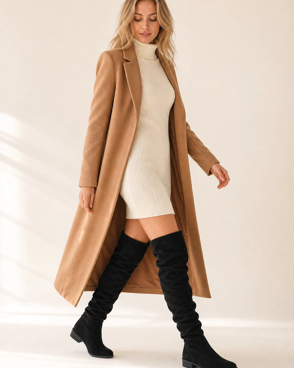 Momount Women Slouch Over-the-Knee Boots, black, walking view.