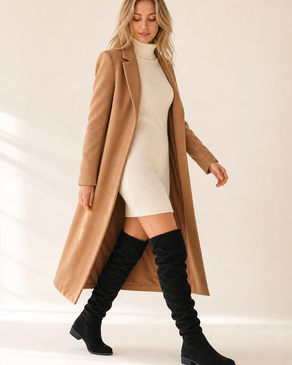 Momount Women Slouch Over-the-Knee Boots, black, walking view.
