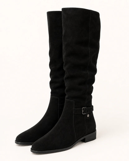 Momount Women Valeria Knee-High Boots – Soft Slouch, Low Block Heel, black, variant hero.