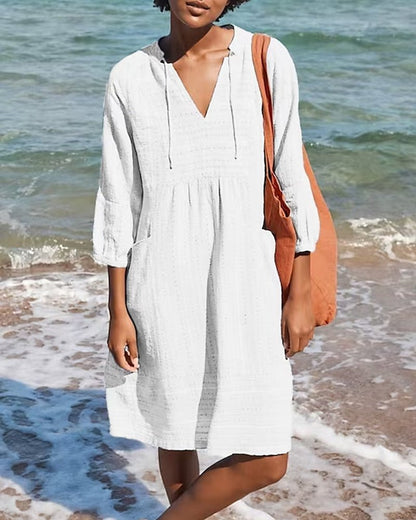 Momount Donna Abito Tunica da Spiaggia in Cotone – Scollo a V con Cappuccio
