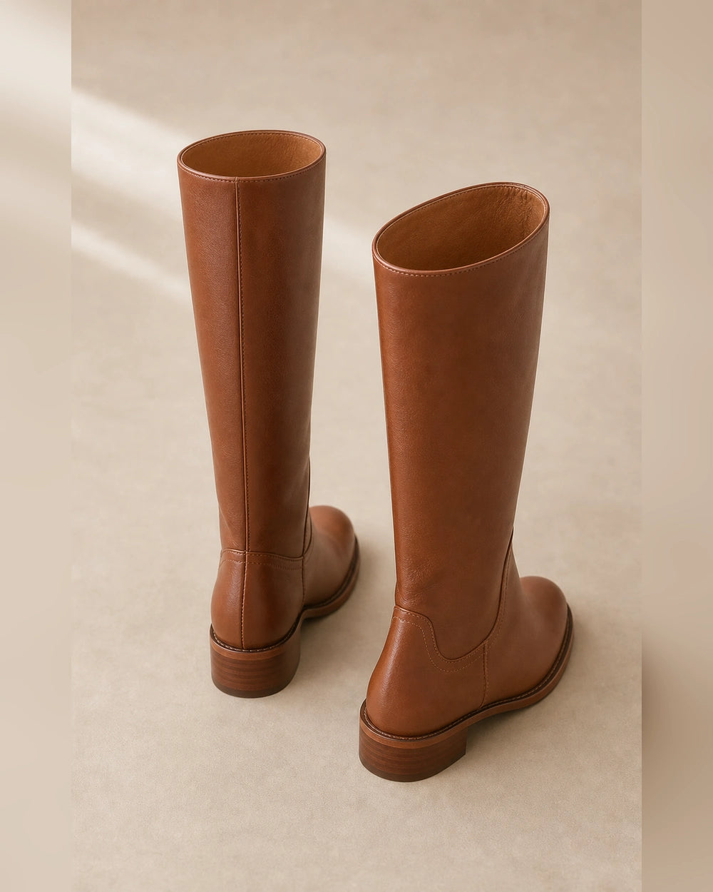 Leather Knee-High Riding Boots, brown rear/top. — piper-brown-04-rear-top.webp