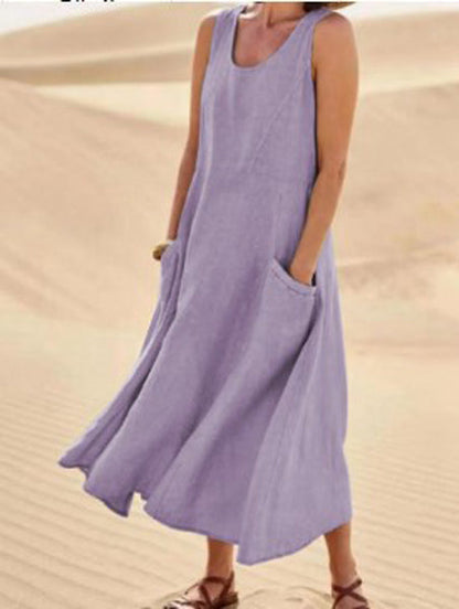 Momount Donna Abito Maxi in Lino – Scollo Tondo