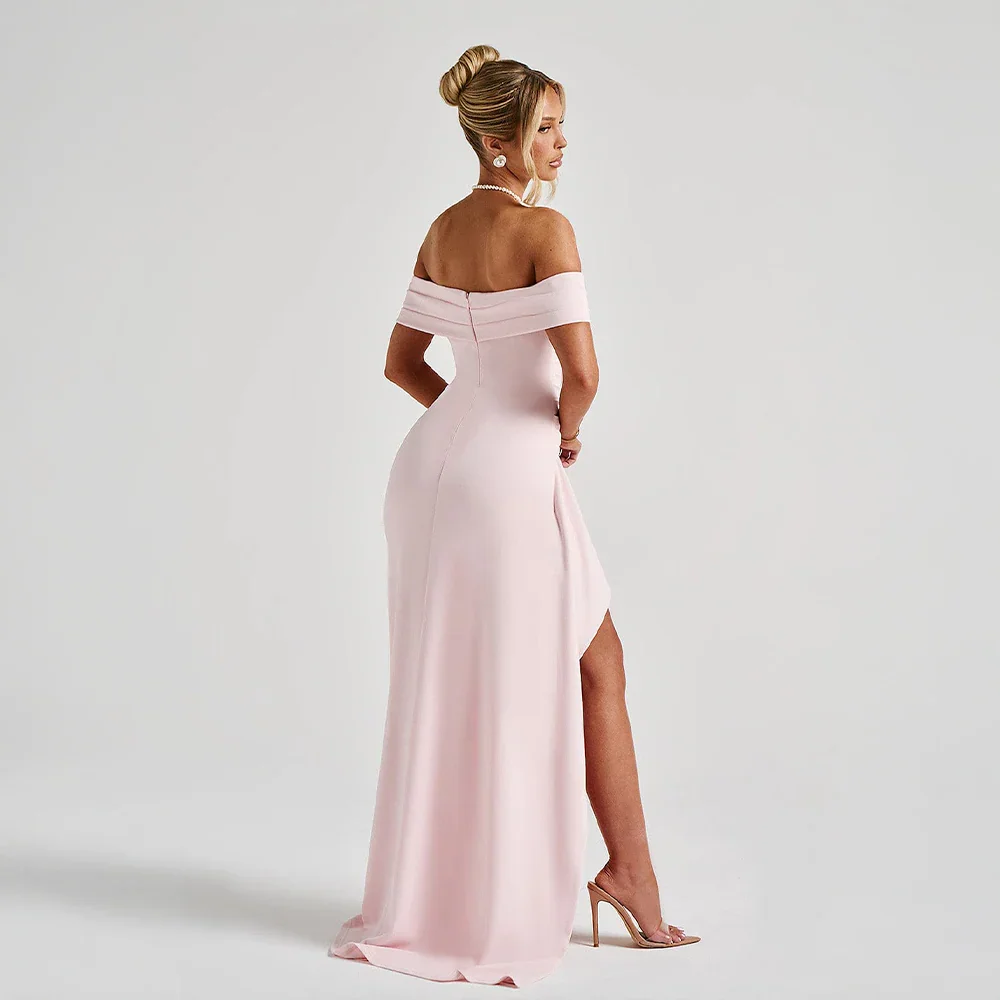 Daniela | Elegant Off Shoulder Ruched High Slit Evening Maxi Dress
