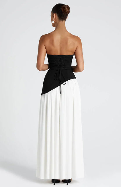 Calista | bez ramínek korzetové maxi šaty s rozparkem se šálovým detailem