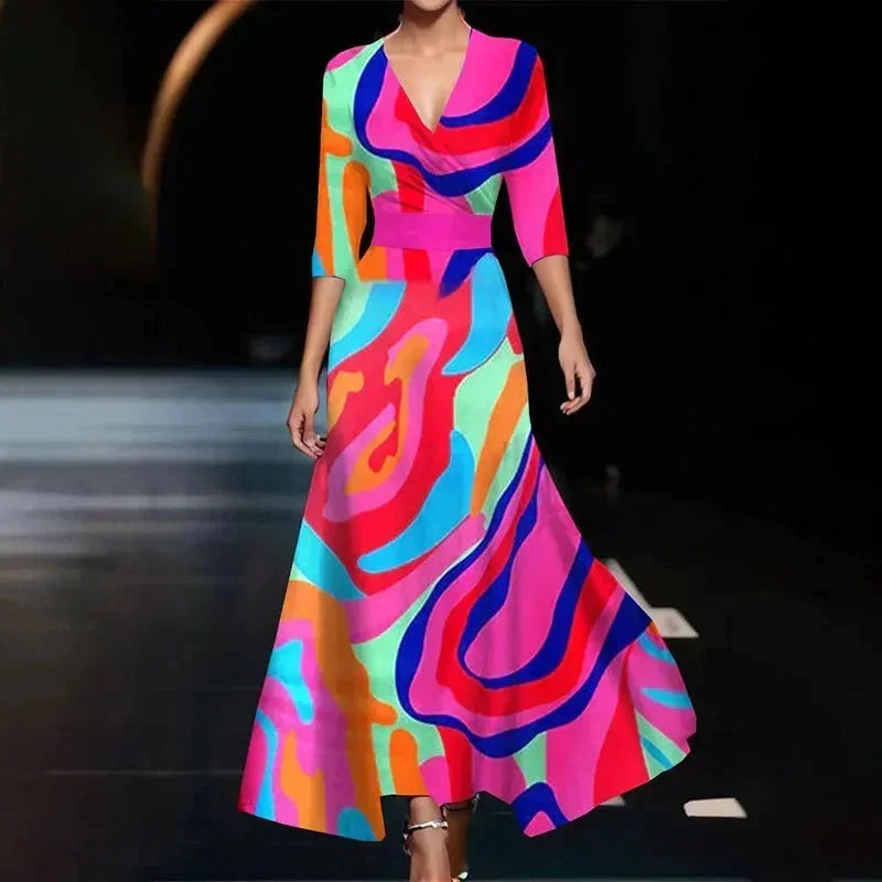 Florentia | Bold Floral Print V Neck Wrap Belted Summer Maxi Dress