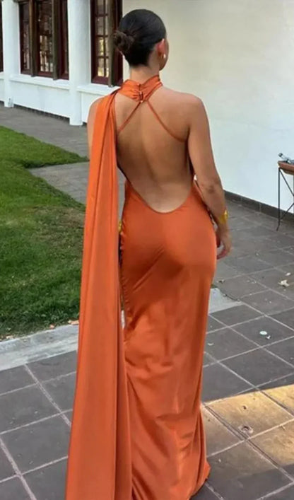 Ottavia | Maxikjole Drapéret Satin Enskuldret Caped Aften