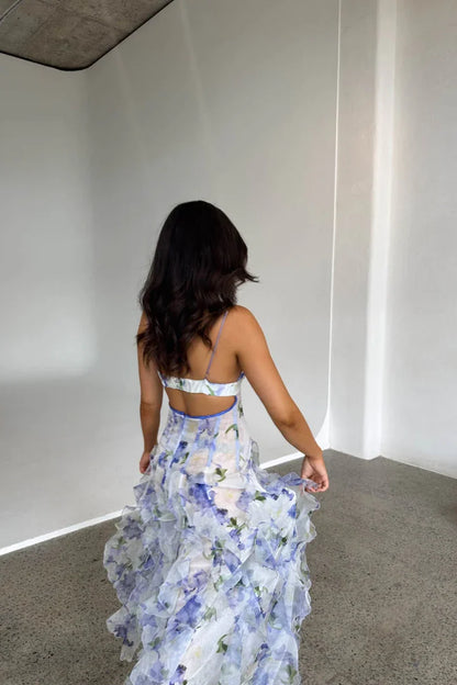 Lavinia | Boho Ruffled Tiered Slit Flowy Beach Summer Maxi Dress