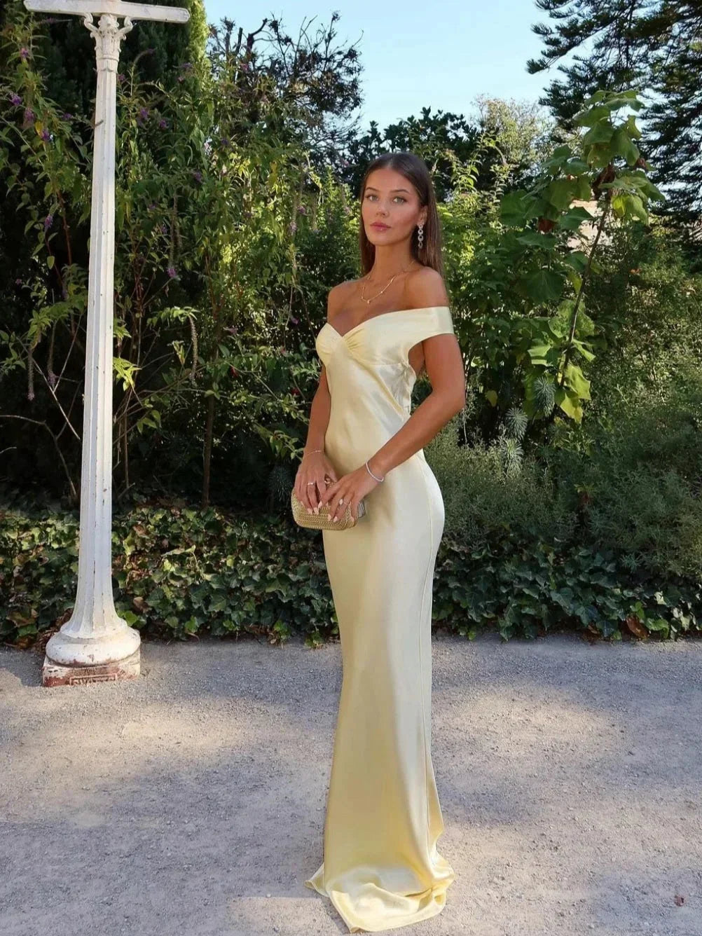 Fiammetta | Maxikjole Elegant Satin Off Shoulder Bodycon Aften