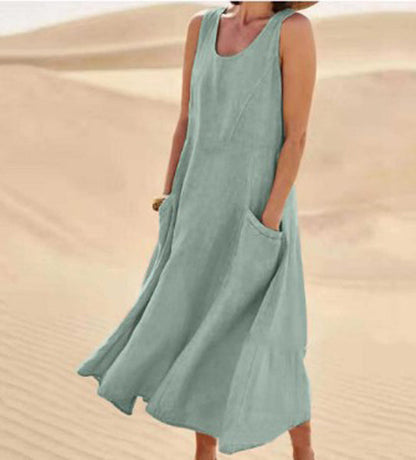 Momount Donna Abito Maxi in Lino – Scollo Tondo
