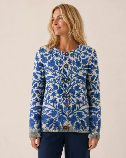 Sofia floral cardigan for women, straight front view