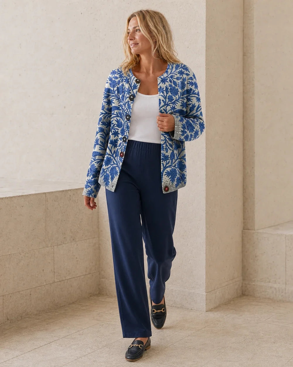 Sofia floral cardigan for women, natural movement view