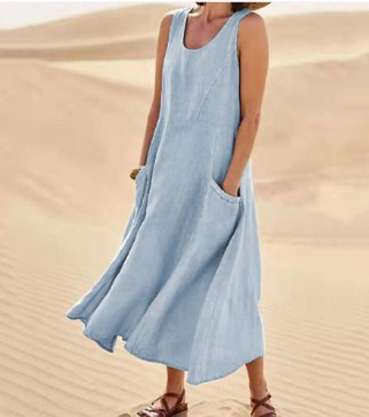 Momount Donna Abito Maxi in Lino – Scollo Tondo