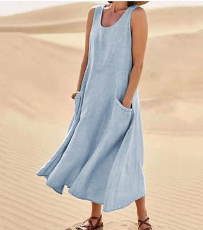 Momount Donna Abito Maxi in Lino – Scollo Tondo