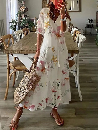 Momount Donna Abito Maxi Estivo Boho – Floreale con Bottoni