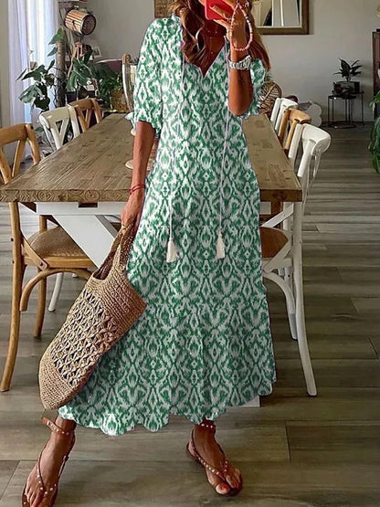 Momount Donna Abito Maxi Estivo Boho – Floreale con Bottoni