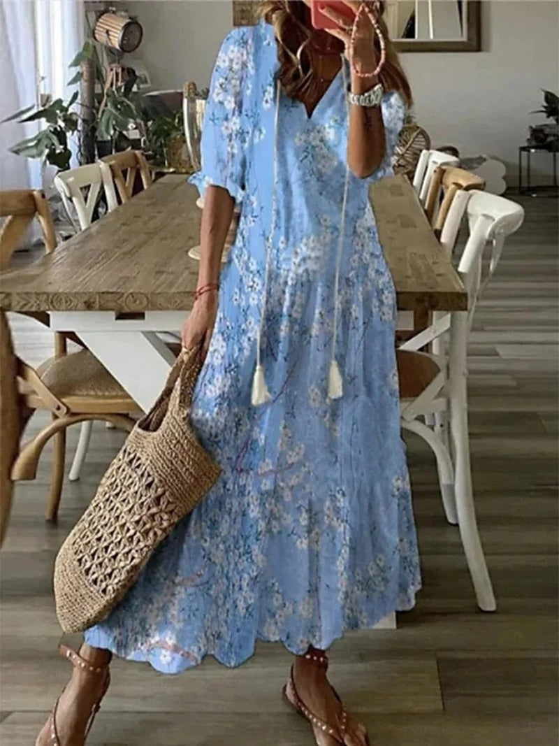 Momount Donna Abito Maxi Estivo Boho – Floreale con Bottoni