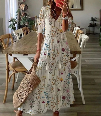 Momount Donna Abito Maxi Estivo Boho – Floreale con Bottoni