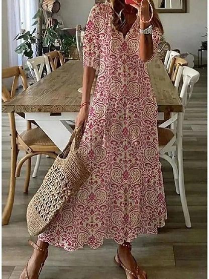 Momount Donna Abito Maxi Estivo Boho – Floreale con Bottoni