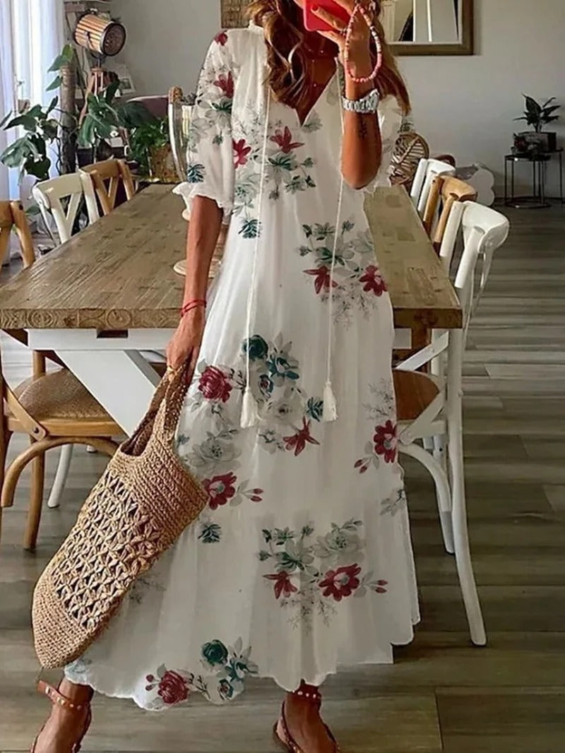 Momount Donna Abito Maxi Estivo Boho – Floreale con Bottoni