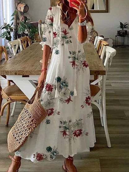 Momount Donna Abito Maxi Estivo Boho – Floreale con Bottoni