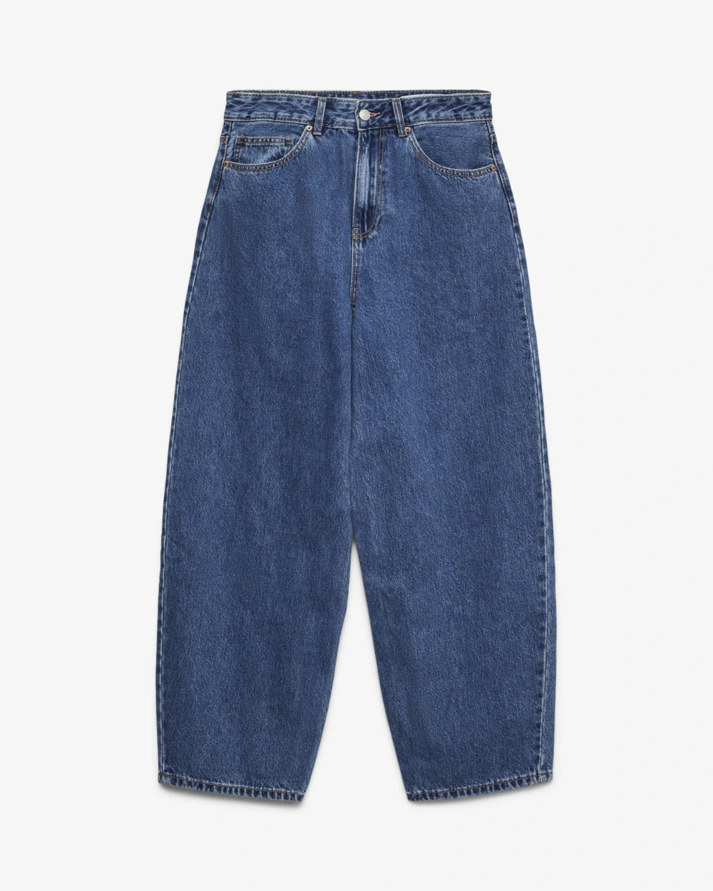 Women's high-rise barrel jeans in Medium blue, product view. — womens-barrel-jeans-medium-blue-08-product.webp