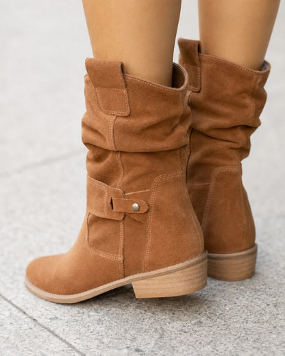 Botine de damă Emilia cu aspect de piele întoarsă și carâmb încrețit — image 4