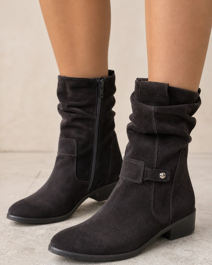 Botine de damă Emilia cu aspect de piele întoarsă și carâmb încrețit — image 9