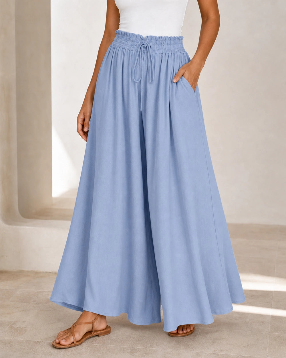 Women's high-waist wide-leg trousers in Blue, primary view. — womens-wide-leg-trousers-blue-11-primary.webp